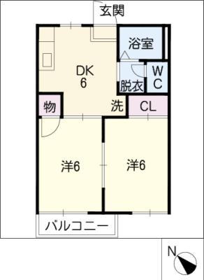 グレースタウンG(2DK/1階)の間取り写真