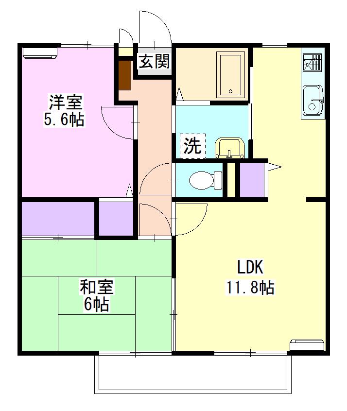 クローバーハイツ 201(2LDK/2階)の間取り写真