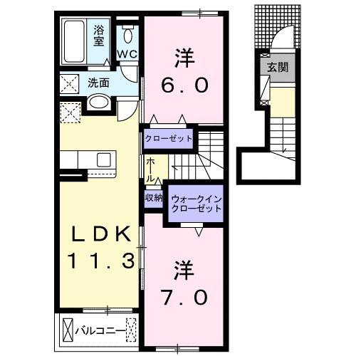 サン スカイーK(2LDK/2階)の間取り写真