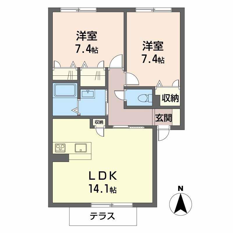 シャーメゾン東花園(2LDK/1階)の間取り写真