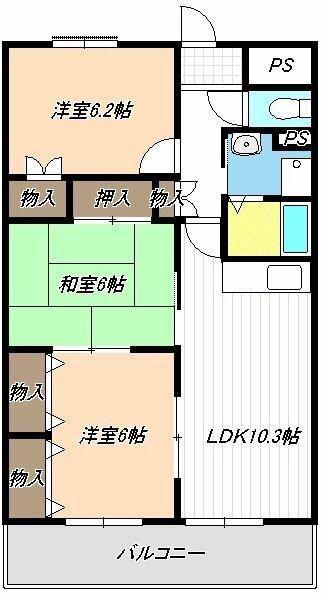 メルベーユ当知(3LDK/3階)の間取り写真