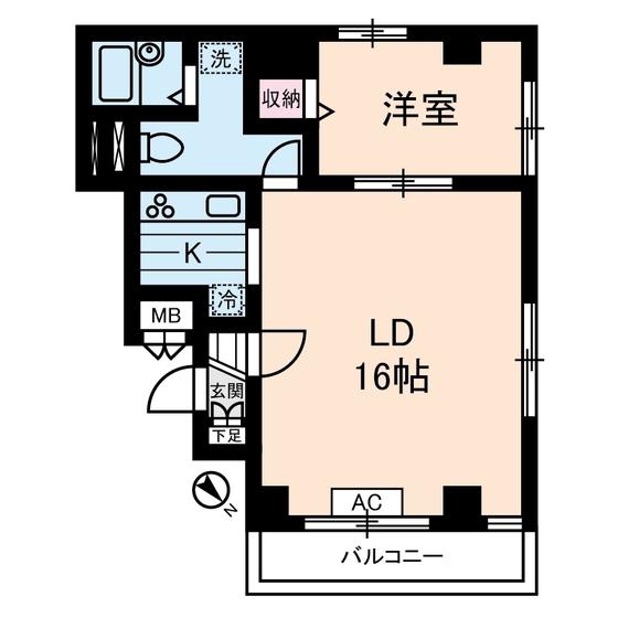 服部ビル(1LDK/8階)の間取り写真