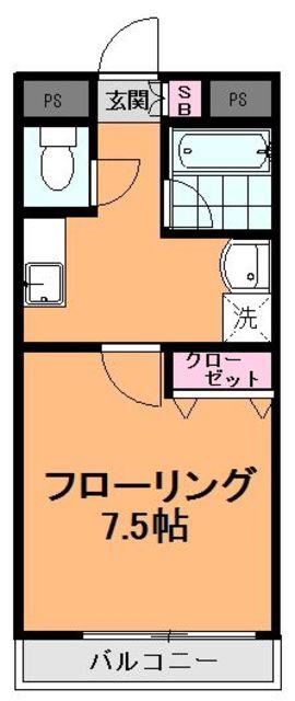 陽光ハウス(1K/2階)の間取り写真