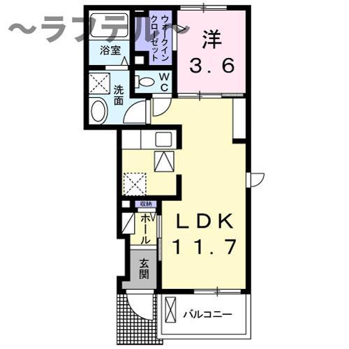 ワンオフティ(1LDK/1階)の間取り写真