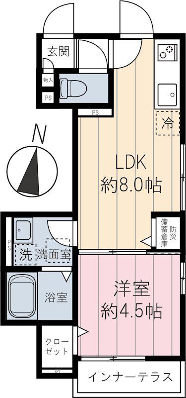 カリーノ田柄(1LDK/1階)の間取り写真
