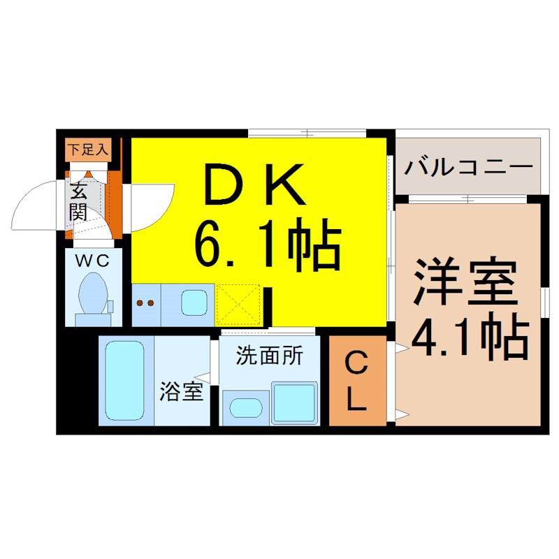ハーモニーテラス黒川(1DK/3階)の間取り写真