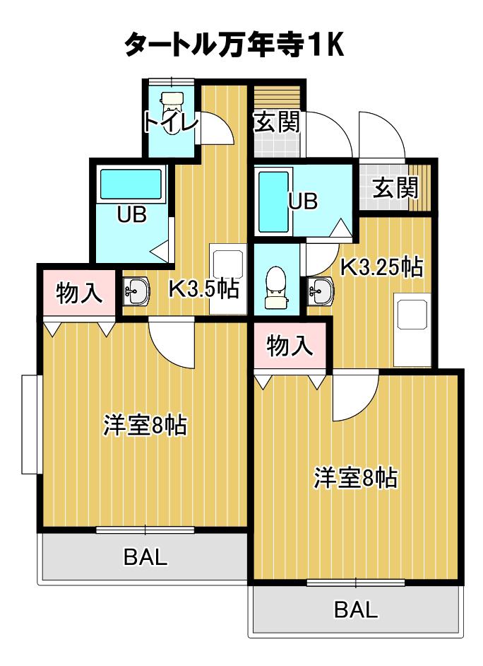 タートル万年寺1Kタイプ(1K/2階)の間取り写真