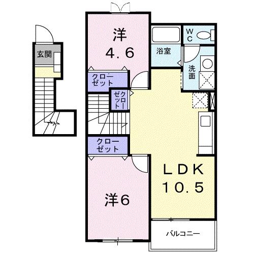 ドミール北小路(2LDK/2階)の間取り写真