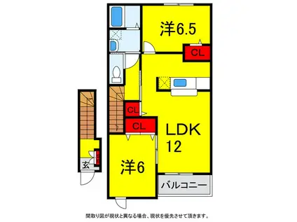 ロワゾーブルーB(2LDK/2階)の間取り写真