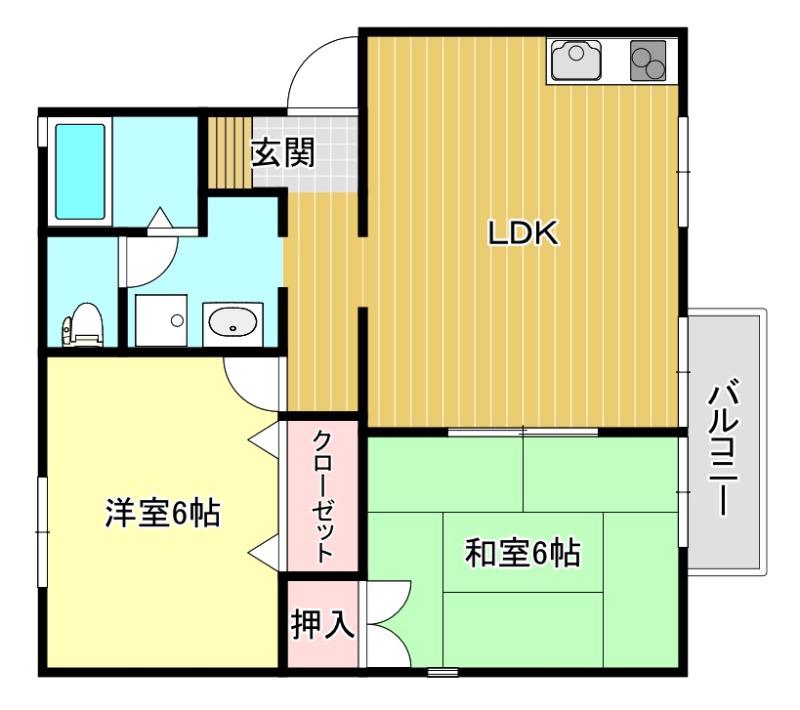アーバン富岡 C棟(2LDK/2階)の間取り写真