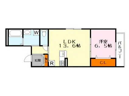 ビエノス焔魔堂(1LDK/3階)の間取り写真