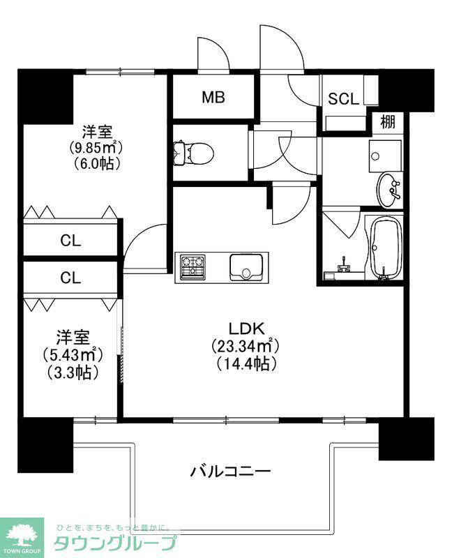 MODERN PALAZZO 博多デュオグランデウエスト(2LDK/11階)の間取り写真