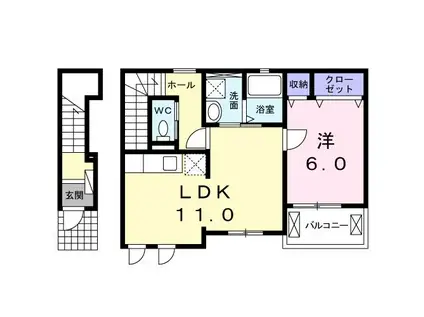 ウェルス(1LDK/2階)の間取り写真