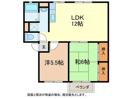 シティーハイム観音堂(2LDK/1階)の間取り写真