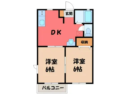 カロタあずさB(2DK/2階)の間取り写真