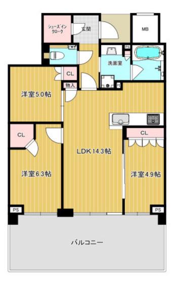 ライオンズタワー岡山千日前(3LDK/20階)の間取り写真