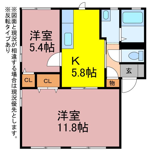 クレール東田(2K/1階)の間取り写真