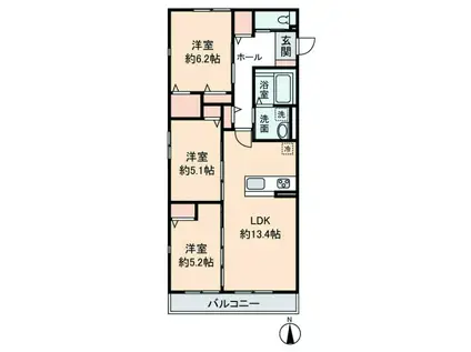 HEIM MAISON 庄内通駅東 A棟(3LDK/3階)の間取り写真