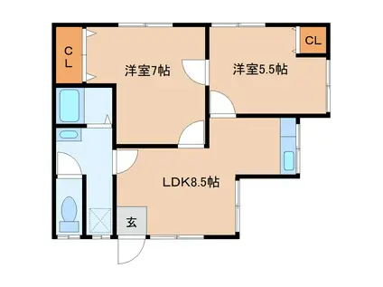 JR日豊本線 豊前善光寺駅 徒歩5分 1階建 築14年(2DK/1階)の間取り写真