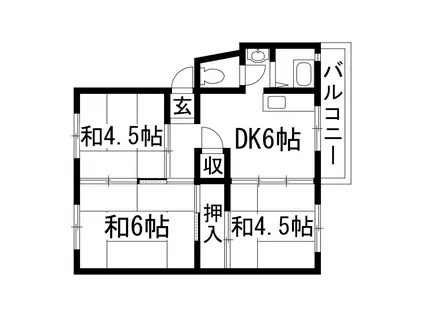 伊丹鴻池3B号棟(3DK/3階)の間取り写真