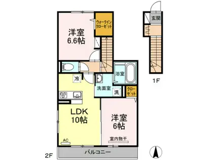 イーストパレス B(2LDK/2階)の間取り写真