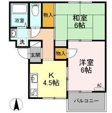 トリヴァンベール鳥越(2DK/3階)の間取り写真