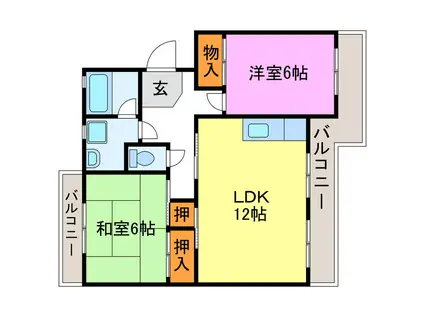 ヴィラ広野(2LDK/3階)の間取り写真
