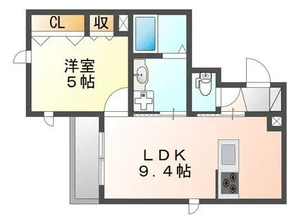 武庫之荘東1丁目ヘーベルメゾン(1LDK/1階)の間取り写真