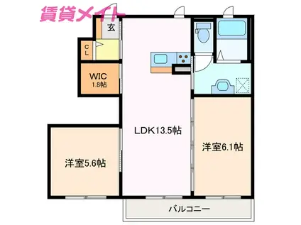 アザレアA棟(2LDK/1階)の間取り写真