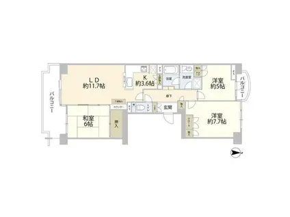 ふれあいの街D棟(3LDK/2階)の間取り写真