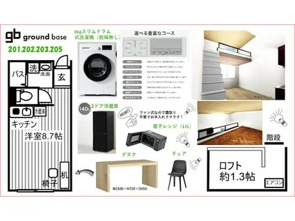 GROUND BASE 南浅間(ワンルーム/2階)の間取り写真