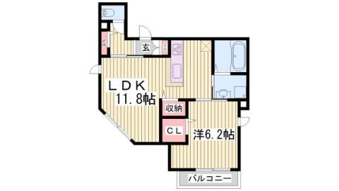 ヒルズ中山手(1LDK/1階)の間取り写真