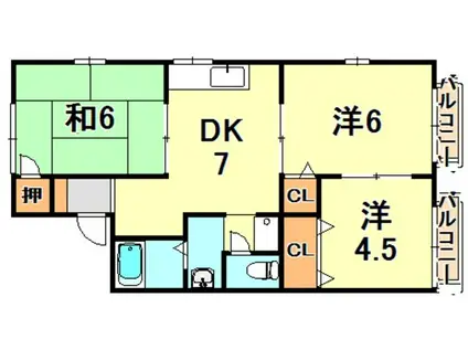 瑞ヶ丘ビラ(3DK/2階)の間取り写真
