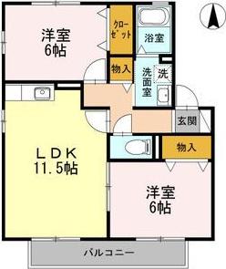 エレガンス シンワ A(2LDK/1階)の間取り写真