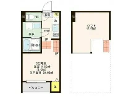 アルス福田町(1K/2階)の間取り写真