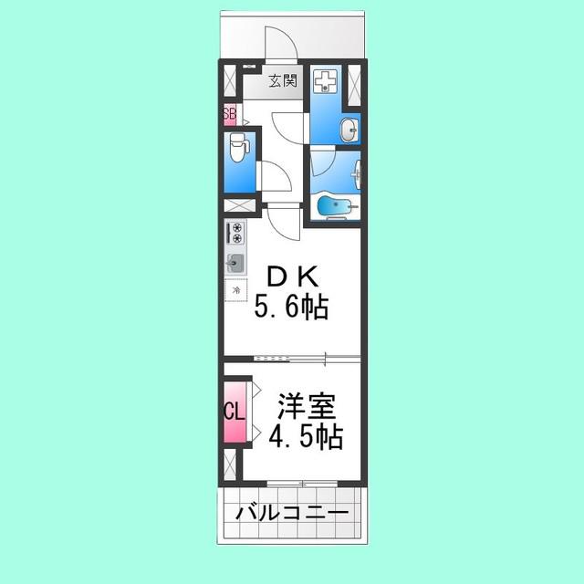 ARCA堺綾之町(1DK/4階)の間取り写真