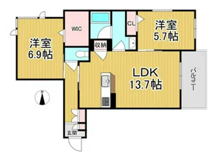 FELICIA 武庫之荘(2LDK/2階)の間取り写真