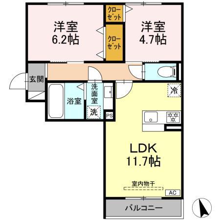 D-ROOM蘇原村雨町C棟(2LDK/3階)の間取り写真