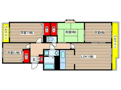 グランドハイツ原(4LDK/3階)の間取り写真