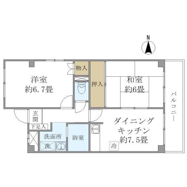 エレガンス初芝(2DK/1階)の間取り写真