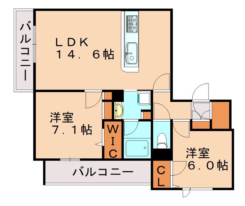 シャーメゾン吉塚211(2LDK/2階)の間取り写真