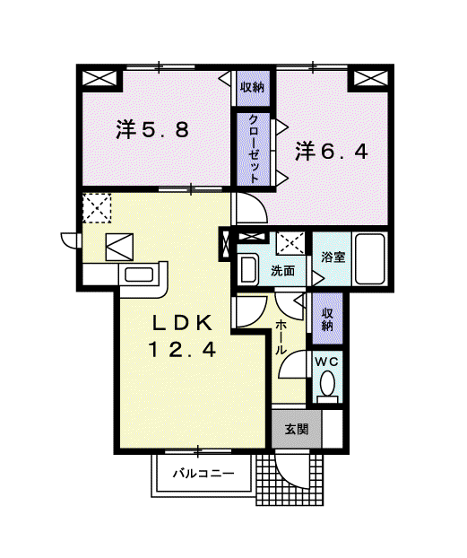ユニメゾン葛原A棟(2LDK/1階)の間取り写真
