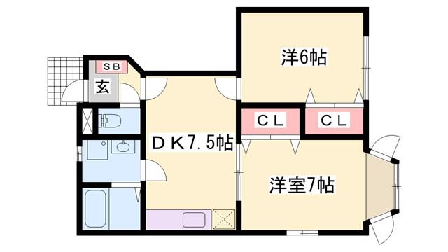 クレストヨコセキ(2DK/1階)の間取り写真