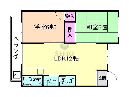 本町コーポ(2LDK/3階)の間取り写真