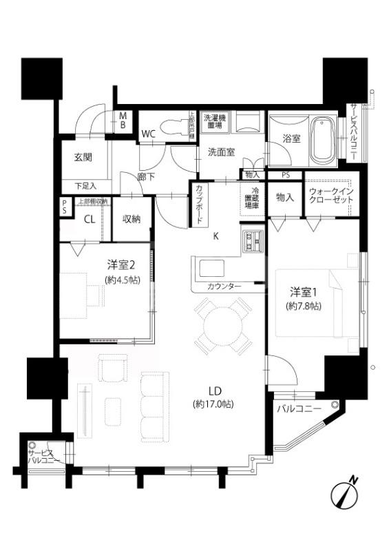 アメックス赤坂門タワー(2LDK/18階)の間取り写真