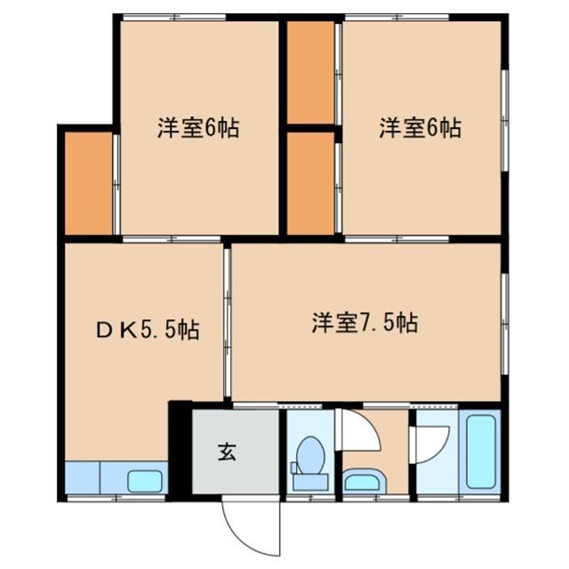 宇佐川ハイツ(3DK/2階)の間取り写真