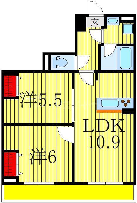 スカイタウンR(2LDK/3階)の間取り写真