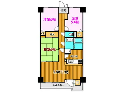 マリオン開成山公園(3LDK/3階)の間取り写真