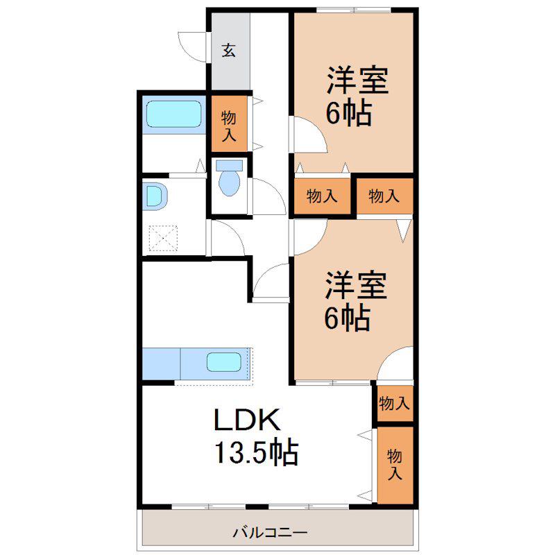シルクピア大西B棟(2LDK/2階)の間取り写真