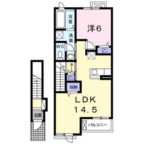 ディアレスト B棟(1LDK/2階)の間取り写真